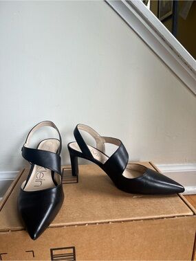 Calvin Klein Black Leather Pointed Slingback Heels
